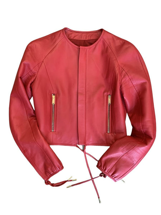 Dsquared2 Giubbino in pelle colore rosso taglia 44 - AgeVintage