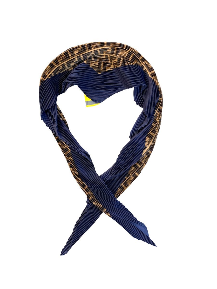 Fendi foulard in seta bicolore (blu e marrone) plissè - AgeVintage