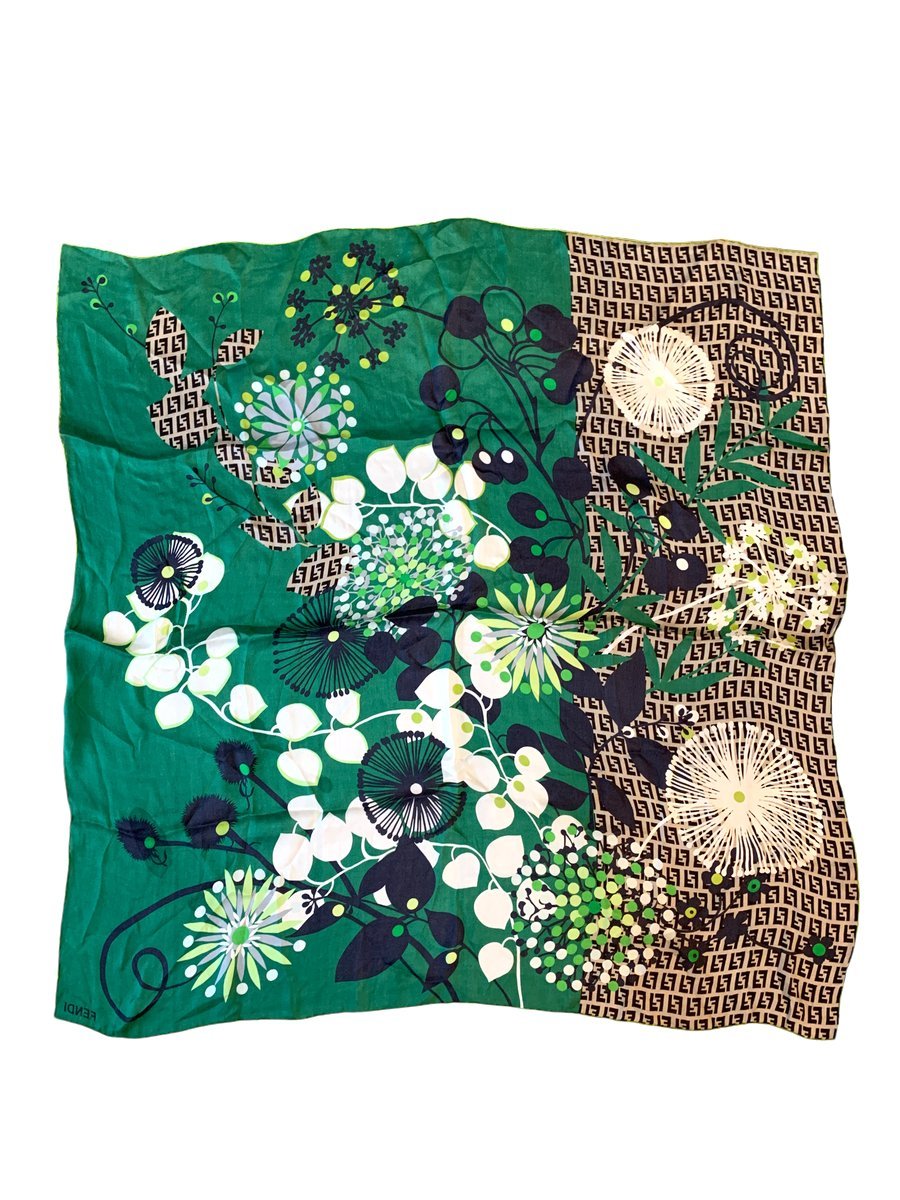 Fendi foulard in seta motivo floreale colore verde - AgeVintage