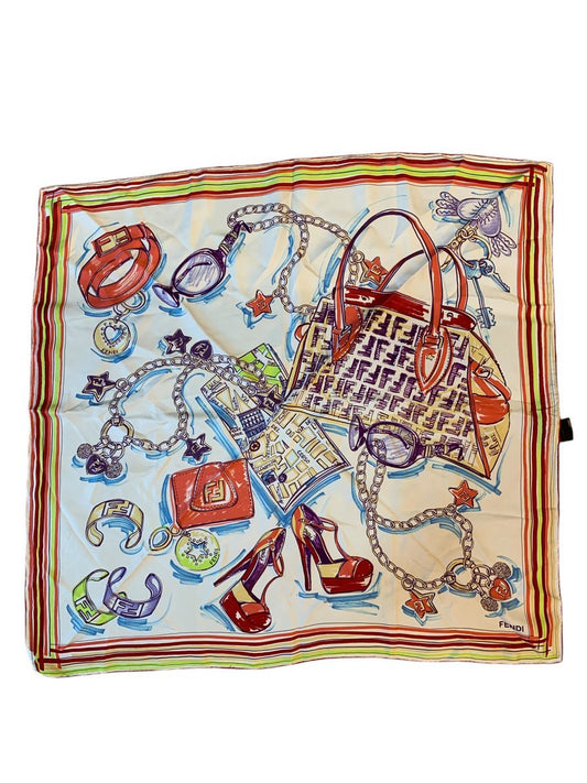 Fendi Foulard in seta multicolore con fantasia moda Roma - AgeVintage