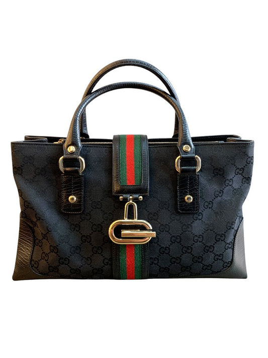 Gucci borsa a mano in tela monogram GG e pelle colore nera - AgeVintage