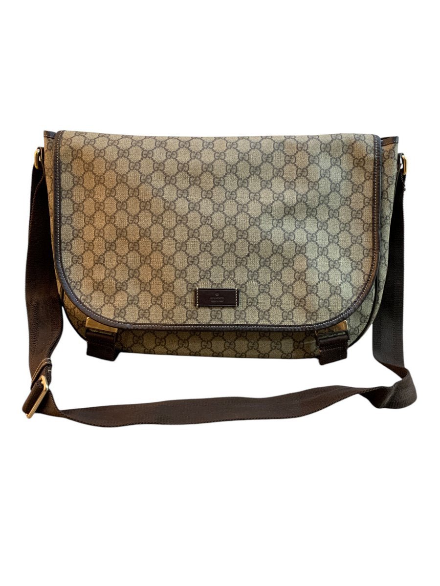 Gucci cartella tracolla in tela GG supreme colore mearrone - AgeVintage