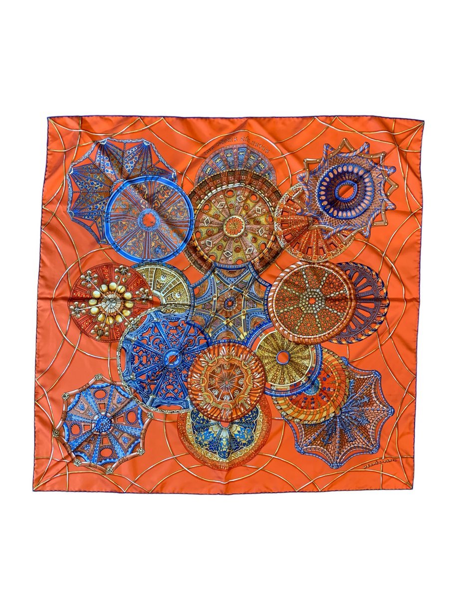 Hermes Foulard modello "Les Domes Celestes" seta arancione - AgeVintage